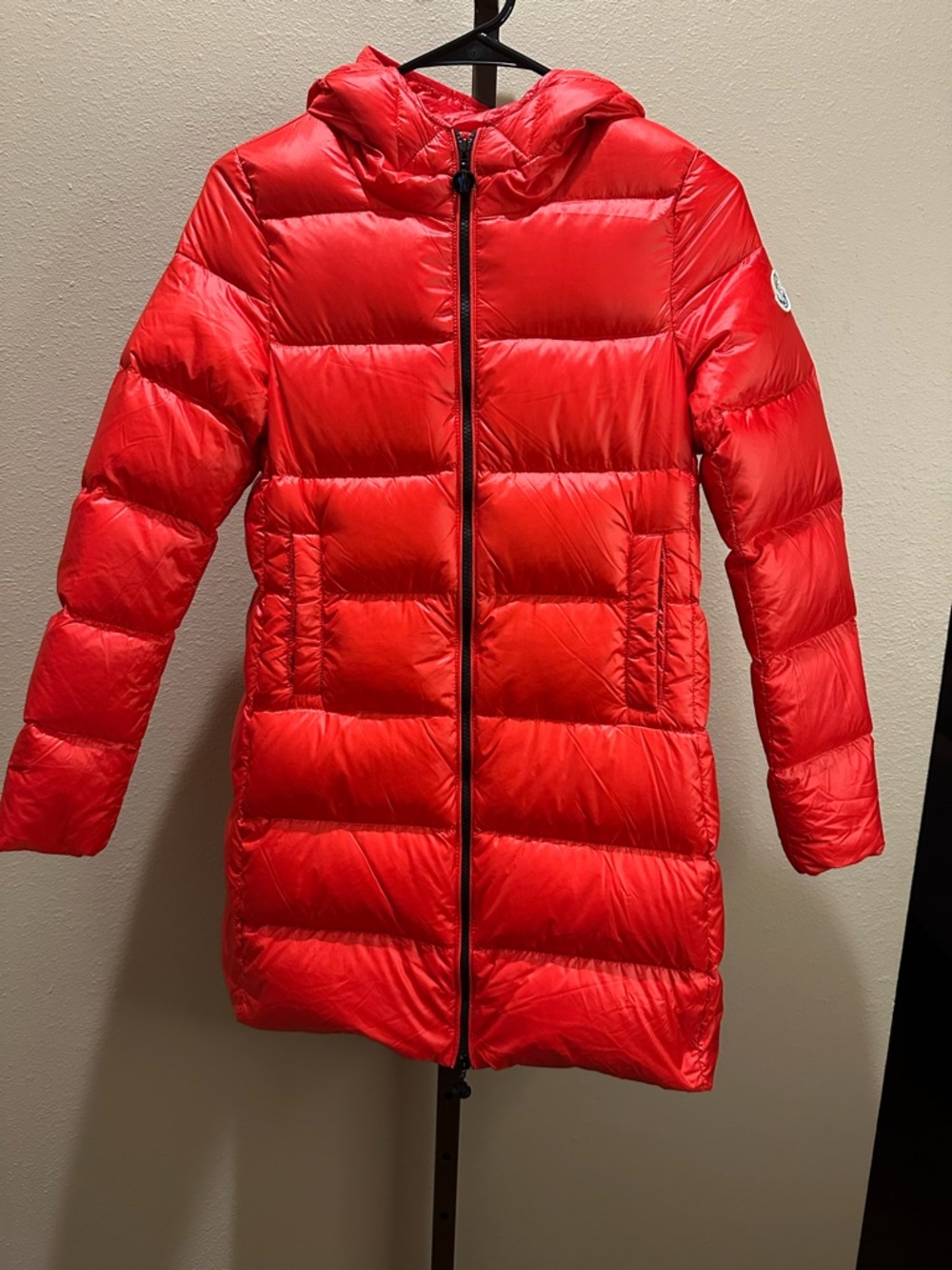 Moncler Bright Red Down filled Quilted Hooded Puffer